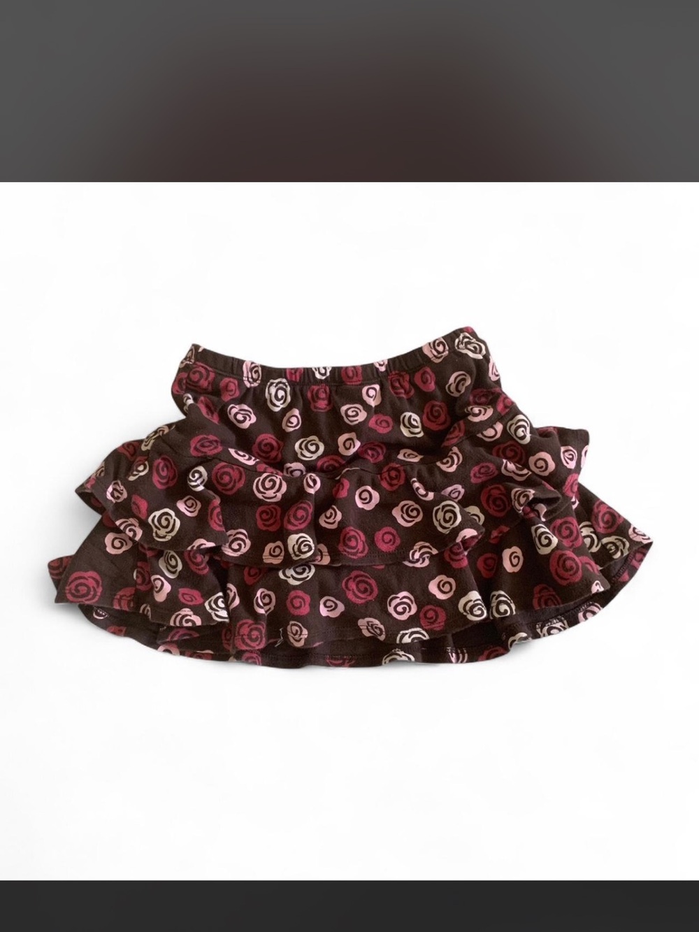 Gymboree Brown Tiered Skirt with Pink Rose Print